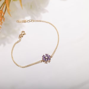 Amethyst Bracelet, February Birthstone, Gemstone Bracelet, Birthstone Bracelet, 14k Gold Bracelet, Solid Gold Bracelet, Minimalist Bracelet