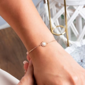 14k Yellow Gold Opal Stone Bracelet, Birthstone Bracelet, Gemstone Bracelet, Solid Gold Bracelet, Opal Gemstone Bracelet, Minaliva