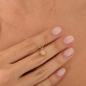 14k Gold Sun Necklace, Minimalist Sunburst Necklace, Sun Pendant, Summer Necklace, Dainty Necklace, Sunshine Necklace, Girlfriend Gift