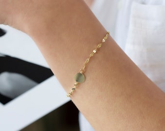 14k Solid Gold Sequin Faceted Chain Bracelet ,Dainty Bracelet, Thin Chain Bracelet,Minimalist Handmade Real Gold Bracelet, Best Price. Shiny