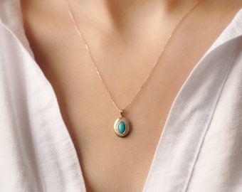 14k Gold Turquoise Necklace, Natural Turquoise Pendant, Blue Gemstone Jewelry, Birthstone Necklace, Gemstone Necklace, Valentines Gift