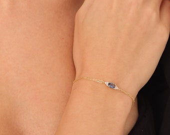 Saphir Armband, September Geburtsstein, Saphir Edelstein, 14k Gold Armband, Birthstone Armband, Minimalist Armband, Brautjungfer Geschenk