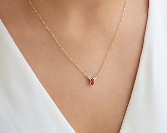 Gold Ruby Drop Necklace, 14k  July Birthstone Gift, Red Gemstone Pendant, Delicate Ruby Cut Necklace, Dainty Ruby, Gold Ruby Jewelry