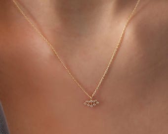 14K Solid Gold Crown Necklace, Royal Gold Jewelry, Queen Pendant, Delicate Crown Necklace, Princess Necklace, Initial Necklace