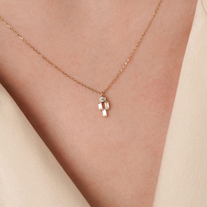 14k Gold Baguette Stone Necklace, Dainty Minimalist Pendant for Women, Layering Baguette Jewelry, Everyday Gift for Her, Gift For Women