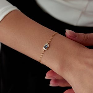 14K Solid Gold Sapphire Bracelet, Christmas Gift, September Birthstone, Gemstone Bracelet, Birthstone Bracelet, Sapphire Jewelry