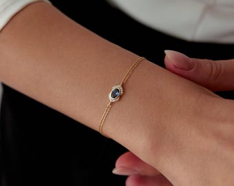 14K Solid Gold Saphir Armband, Weihnachtsgeschenk, September Birthstone, Edelstein Armband, Geburtsstein Armband, Saphir Schmuck