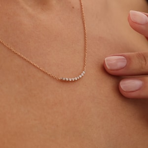 Curved Dazzling Diamond Bar Necklace, 14k Curved Bar Pendant, 18k White Gold Bar Charm, Diamond 0,15 Bar Jewelry, Pave Diamond Necklace