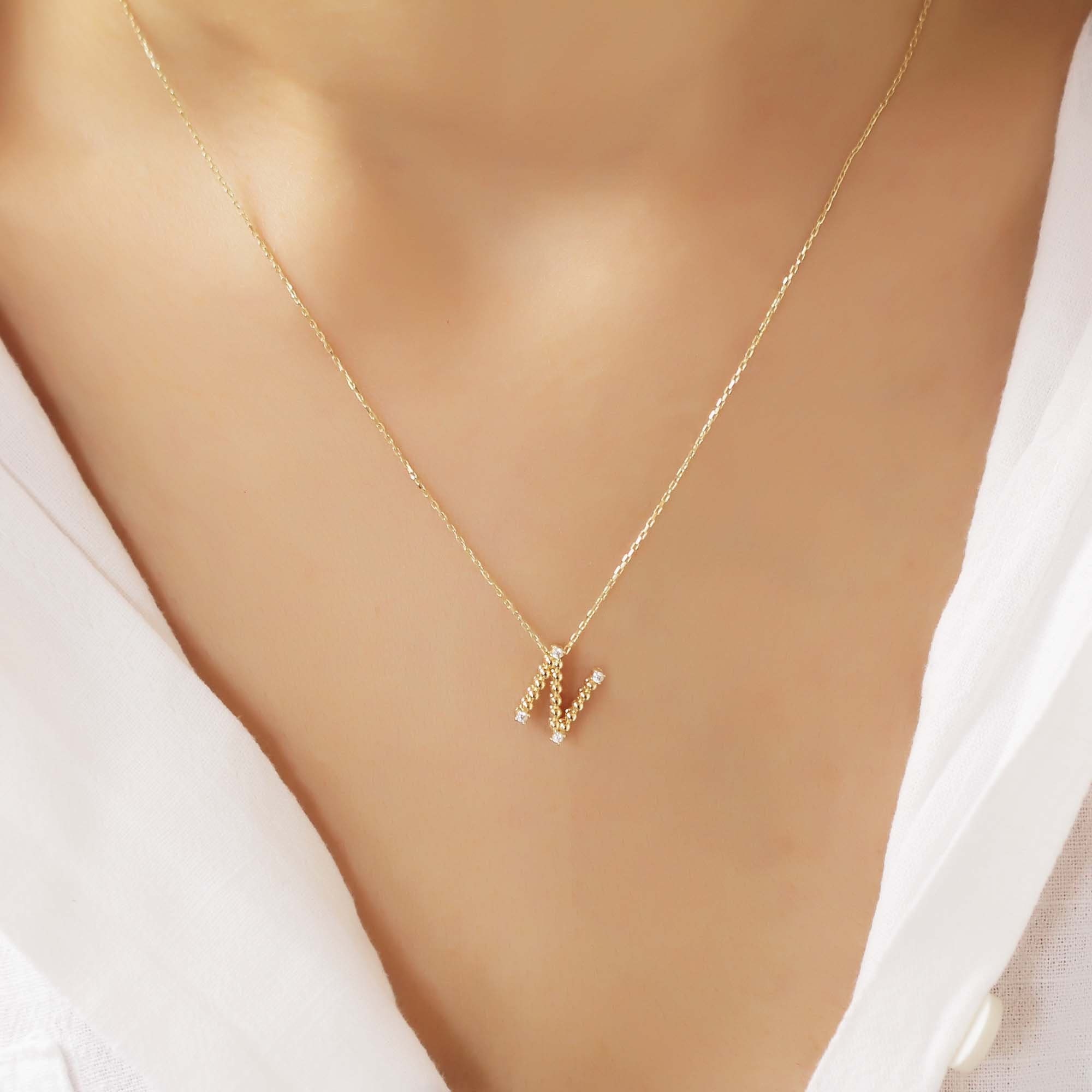 14K Solid Gold Initial Necklace 14K Gold Letter Necklace Etsy