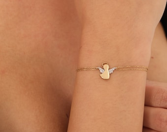 Pulseira Anjo, Pulseira em Ouro Maciço, Pulseira Delicada, Presente para Madrinha, Presente para Melhor Amiga, Pulseira com Inicial, Pulseira em Ouro 14k, Minaliva