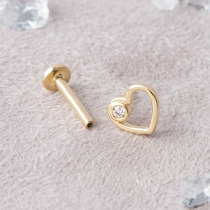 Piercing coeur en or massif 14 carats, boucle d'oreille hélice, boucle d'oreille tragus, boucle d'oreille conque, piercing tragus, cerceau de cartilage, cadeau Saint-Valentin