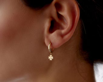 Yellow Gold Clover Earrings, 14k Half Four Earrings, Half Four