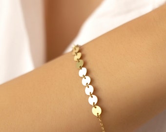 14k Solid Gold Sequin Faceted Chain Bracelet ,Dainty Bracelet, Thin Chain Bracelet,Handmade Real Gold Bracelet, Christmas Day Gift