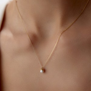 14K Solid Gold Pearl Necklace, Solitaire Pearl, Summer Jewelry, Pearl Choker, Gold Pearl Pendant, June Birthstone, Pearl With Chain