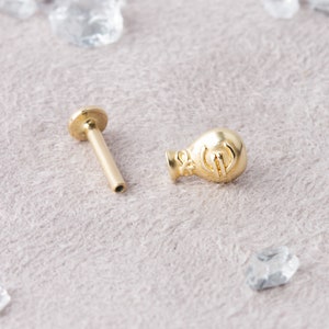 14K Solid Gold Boxing Gloves Piercing, Cartilage Earring, Screw Flat Back, Upper Earlobe Piercing, Conch Stud Earring, Gift For Her