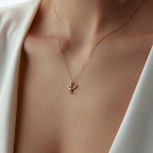Gold Angel Necklace, Gold Star Pendant, Solid Gold Angel Charm, Angel Charm Necklace, Baptism Gift, 14K Angel Necklace, Angel Jewelry image 3