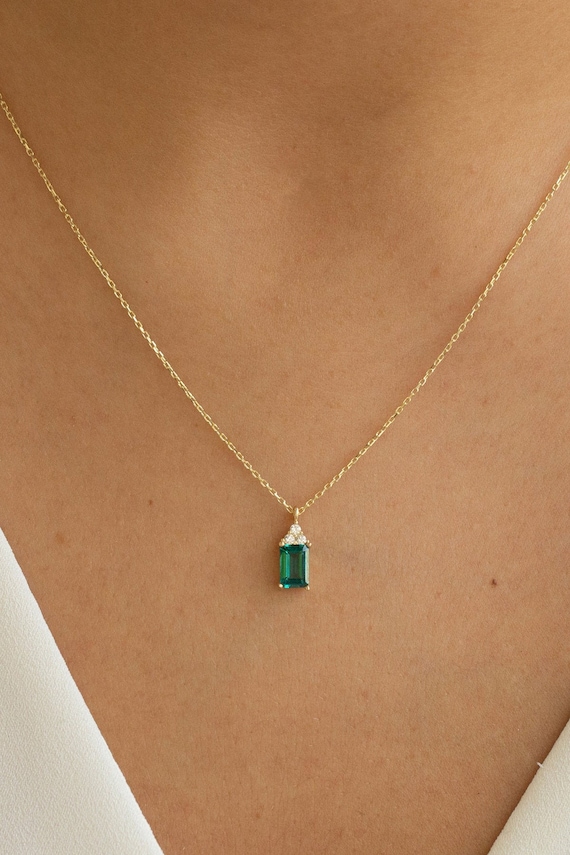 Gold Emerald Necklace Yellow Gold Emerald Pendant White Gold Etsy