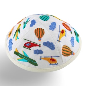 White Aircraft Embroidered Kids Kippah