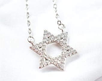 Sterling Silver Star of David Necklace with Crystals
