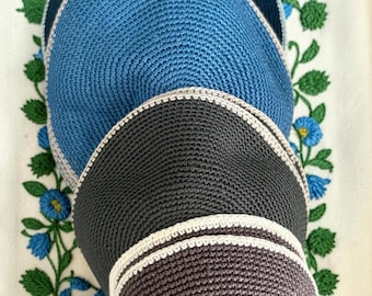 Handmade Cotton Kippah | Blue/Light Blue/Green/Gray Jewish Yarmulke