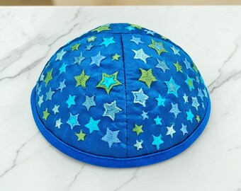 Blue Stars Embroidered Kids 13cm Kippah