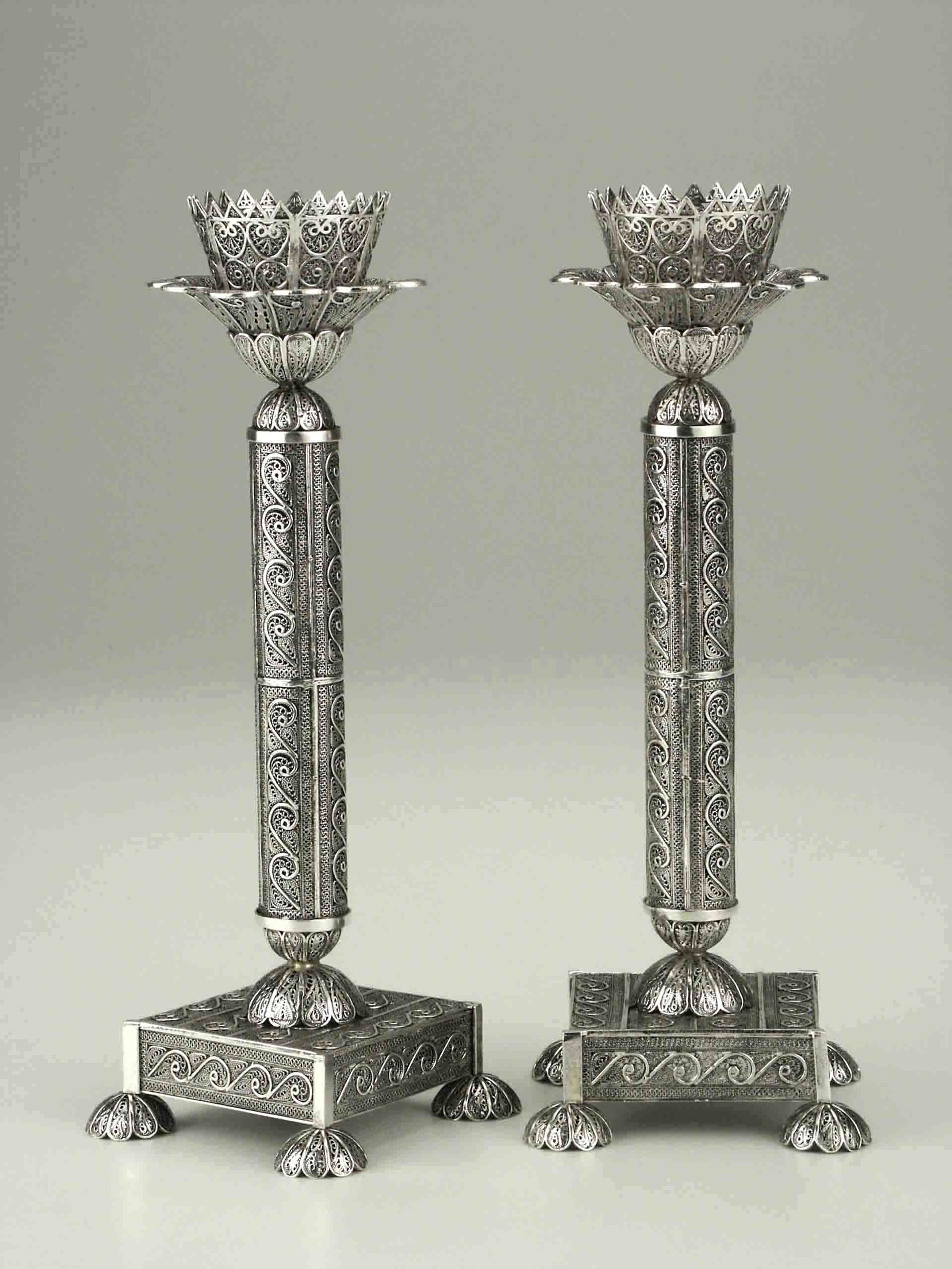 Sterling Silver Shabbat Candle Holders Yemenite Filigree art Etsy