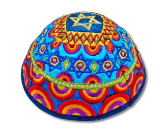 Colourful Star of David Embroidered Kippah Jewish yarmulke