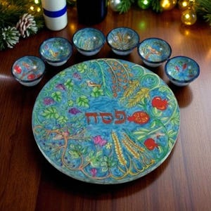 Colorful Pomegranates Passover Plate | Handmade Wood Seder Plate | Jewish Judaica Pesach Gift
