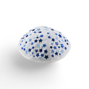White Stars Embroidered Kids Kippah Jewish yarmulke