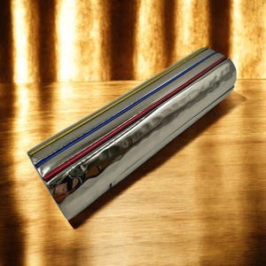 Travel Menorah Compact Nickel Aluminum Chanukah Candle Holder Colorful Anodized Stripes