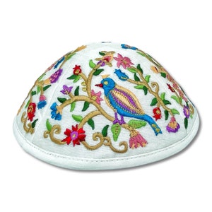 Colourful Bird Embroidered Kippah Jewish yarmulke