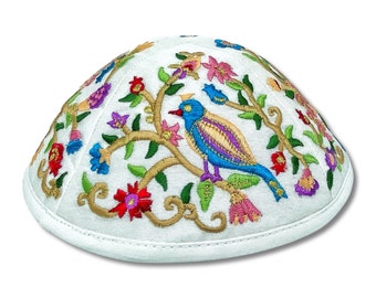 Colourful Bird Embroidered Kippah Jewish yarmulke