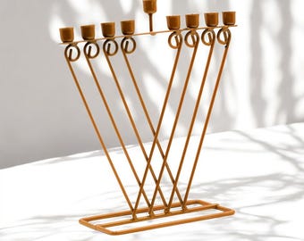 Minimalist Metal Hanukkah Menorah | Modern Judaica Hanukkiah Candle Holder | Stainless Steel Jewish Gift
