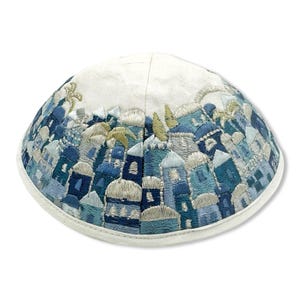 Blue Jerusalem Embroidered Kippah