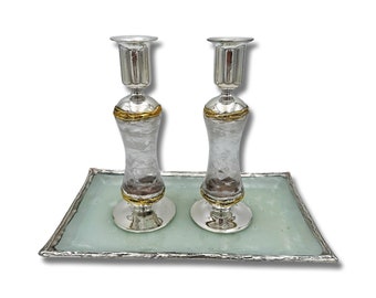 Shabbat Candle Holders Sterling Silver & Glass