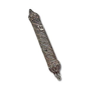 Sterling Silver Mezuzah case,handmade Yemenite filigree Jewish Wedding Gift, Judaica