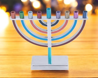 Colourful Anodized Hanukkah Menorah Jewish hanukkiah