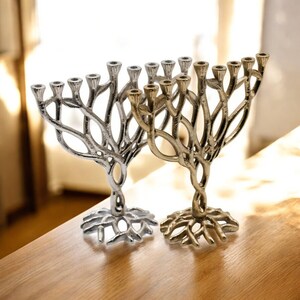 9-zweig Menorah Baum des Lebens Aluminium Chanukah Kerzenhalter Antique Gold oder Silver