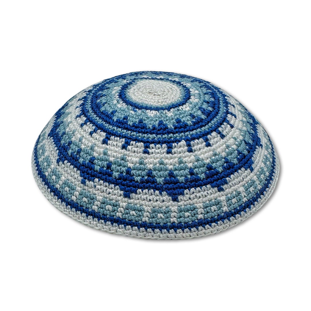 Casquette Crâne (Kippah) En Coton Bleu Coloré Rayé - Diamètre 26 Cm - Neuf Fabriqué En Israël