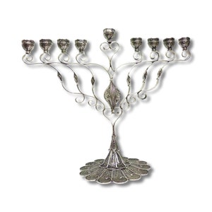 Sterling Silver Hanukkah Menorah Yemenite Filigree Art, Jewish hanukkiah Hand Made