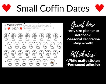 Small coffin date stickers for any size planner!