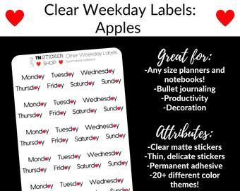 Clear weekday label apple stickers for any size planner and notebook!