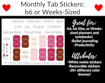 Paper monthly tab stickers for Weeks, b6, or b6 Slim size planners!