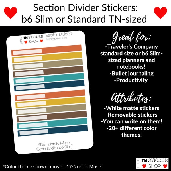 DIVIDER stickers for Standard TN or b6 slim notebooks