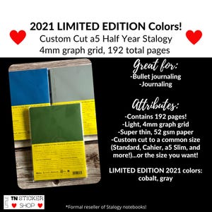 May include: A collection of Stalogy notebooks in cobalt, gray, and green. The notebooks are custom cut with a 4mm graph grid and 192 pages. The text on the image says "2021 Limited Edition Colors!"