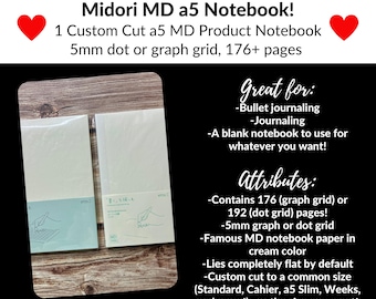 Custom Cut Midori MD a5 notebook to Standard, a5 slim, or Cahier/Wide size!