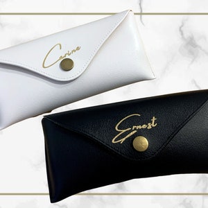 Personalised Glasses case|custom spectacle cover |Black/White|Faux Leather case for Sunglasses|Personalized leather-look sunglasses cover|