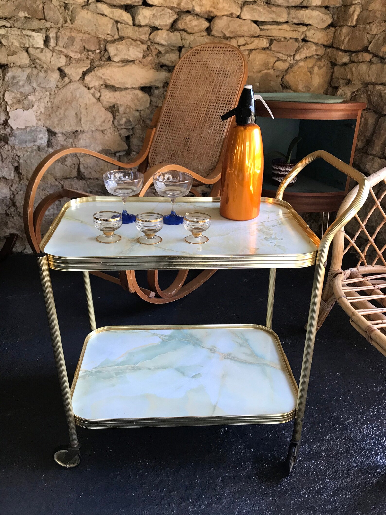 Onyx-Effekt zwei gestufte Mitte Jahrhundert Bar Cart Getränke | Etsy