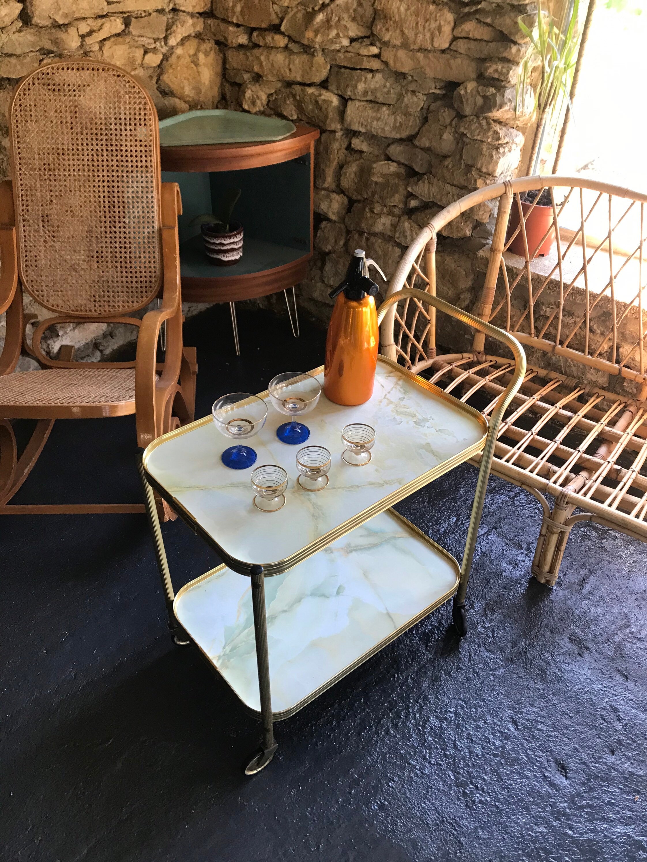 Onyx-Effekt zwei gestufte Mitte Jahrhundert Bar Cart Getränke | Etsy