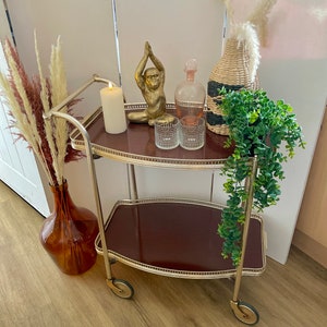 Wood effect and gold  2 tier vintage mid century bar cart drinks trolley
